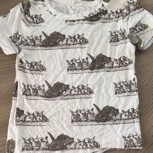 kate quinn White Tee with Brown Cat Row Print